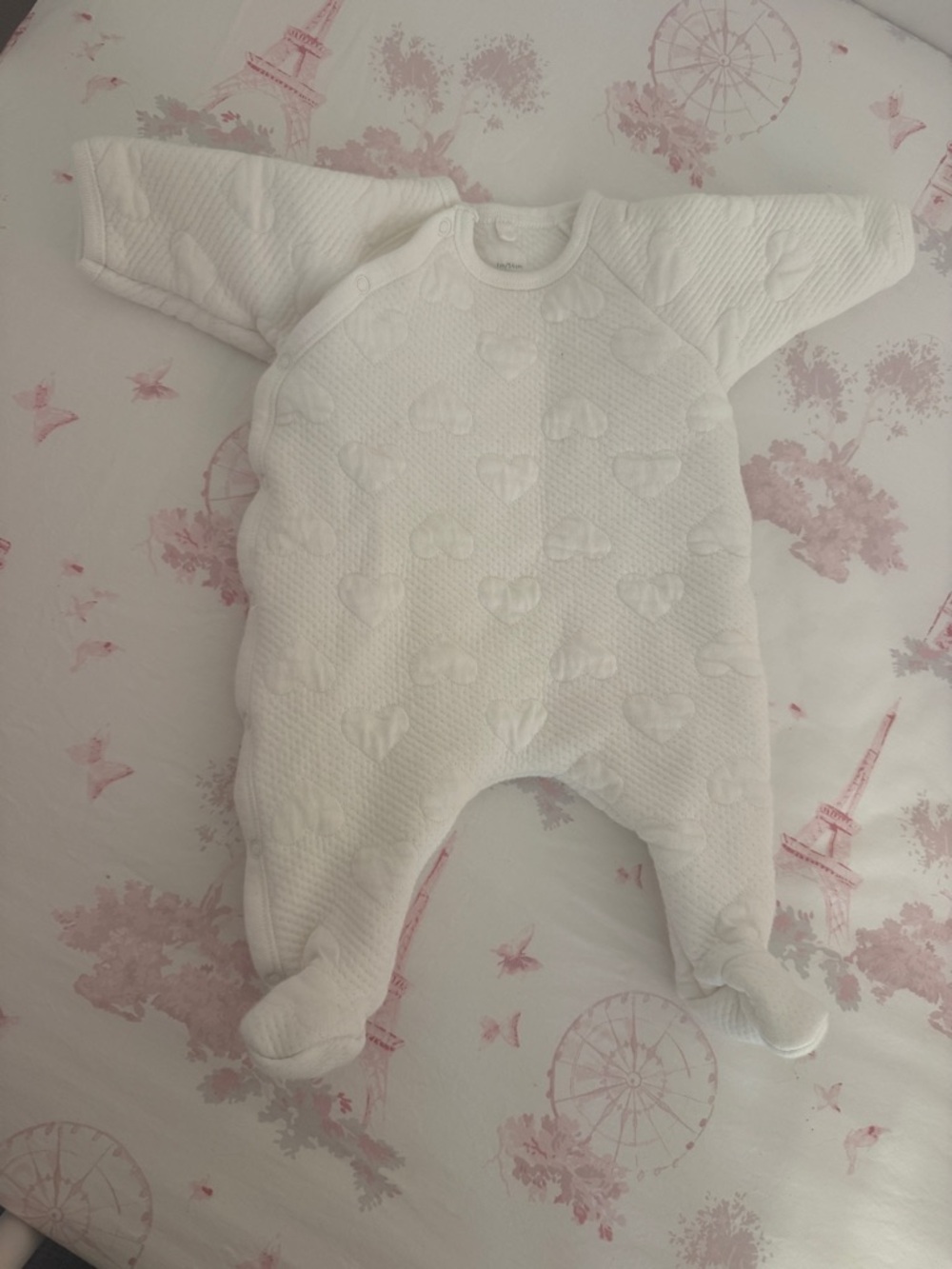 Petit Bateau White Quilted Heart Footed One-Piece
